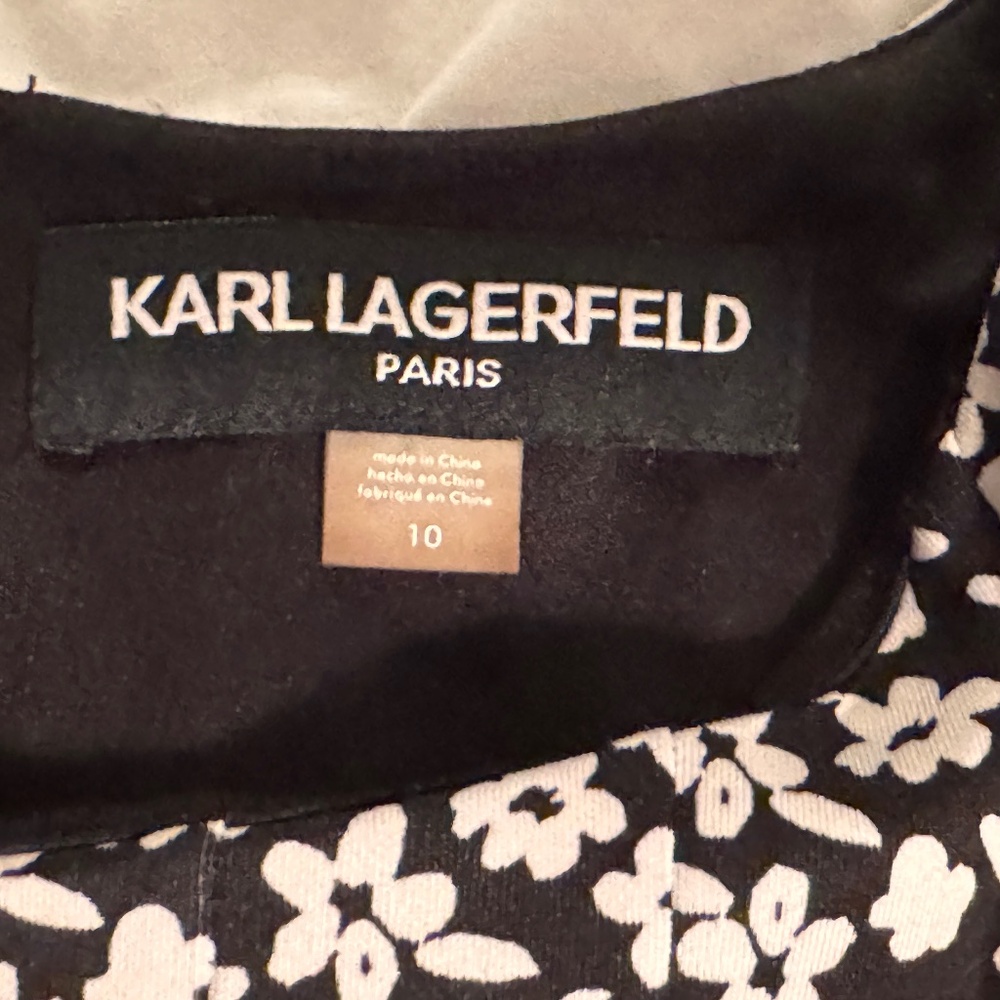 Karl Lagerfeld Petite 10 Black and White Print Lined Dress and Sweater